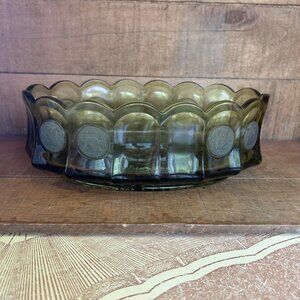 Vintage Fostoria Green Coin Glass Oval Bowl